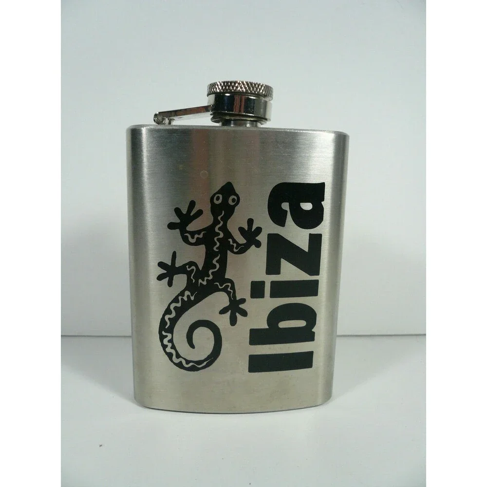 Ibiza Spain 4 oz Stainless Steel Pocket Flask Lizard